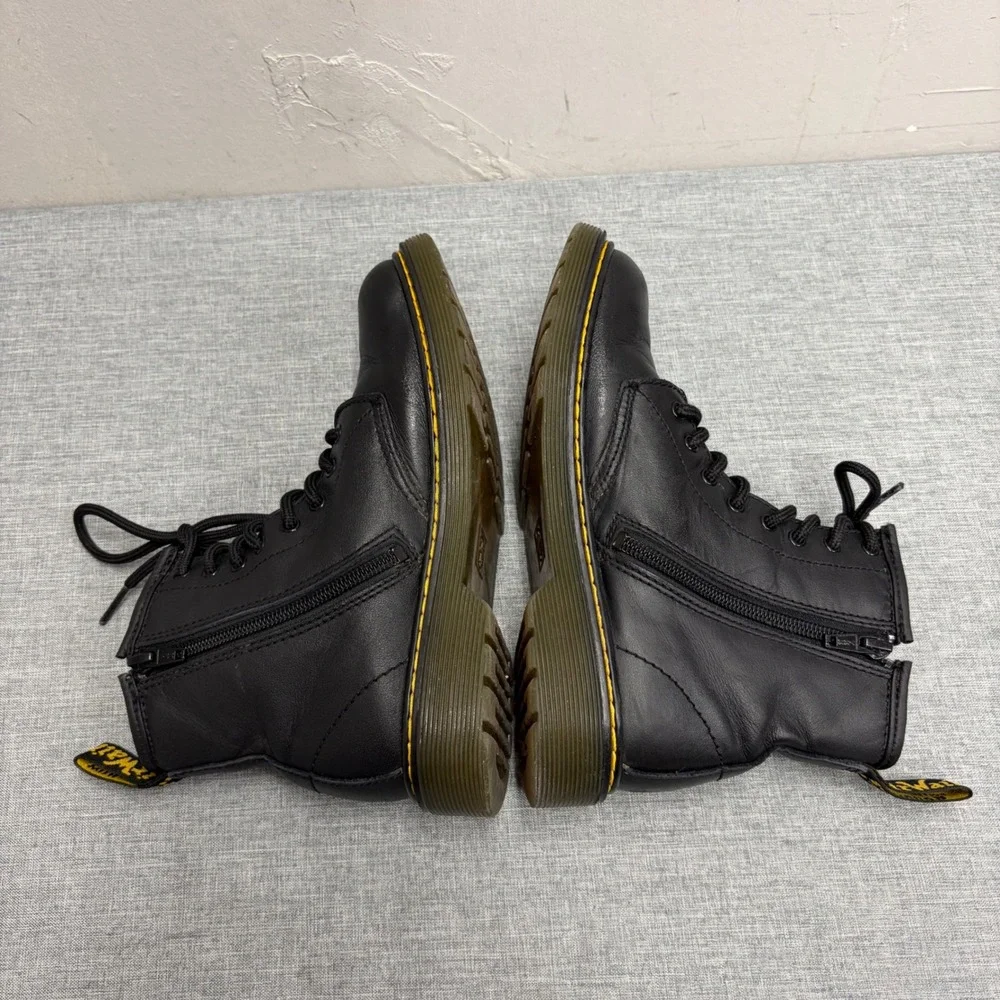 Dr. Martens 1460 J Boots Kids Size 3 Black Leather Side Zip Classic Combat